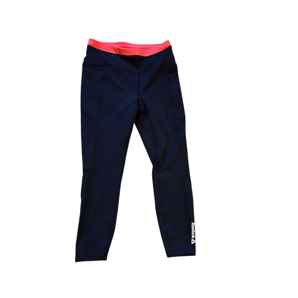 Reebok Leggings Women's Med Black High Rise Side Pockets Performance Activewear - Picture 5 of 16